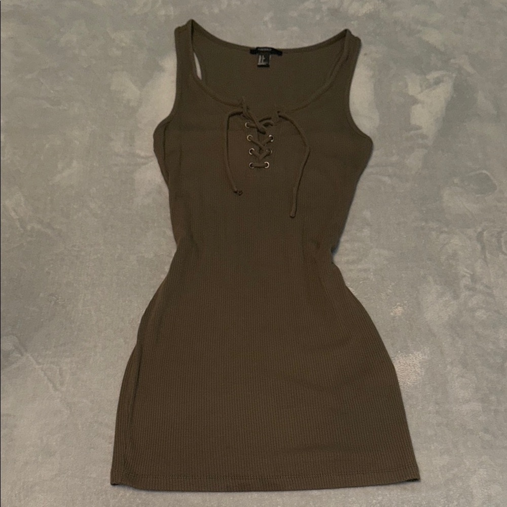 Olive Lace-Up Tank Dress